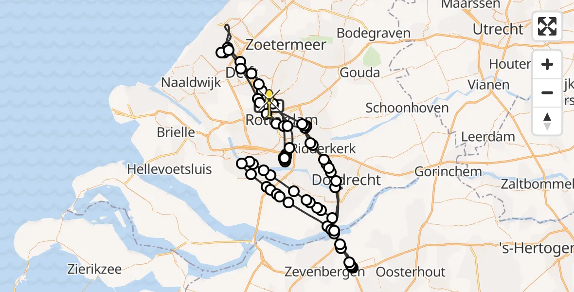Routekaart van de vlucht: Politiehelikopter naar Rotterdam The Hague Airport, Schieveense polder