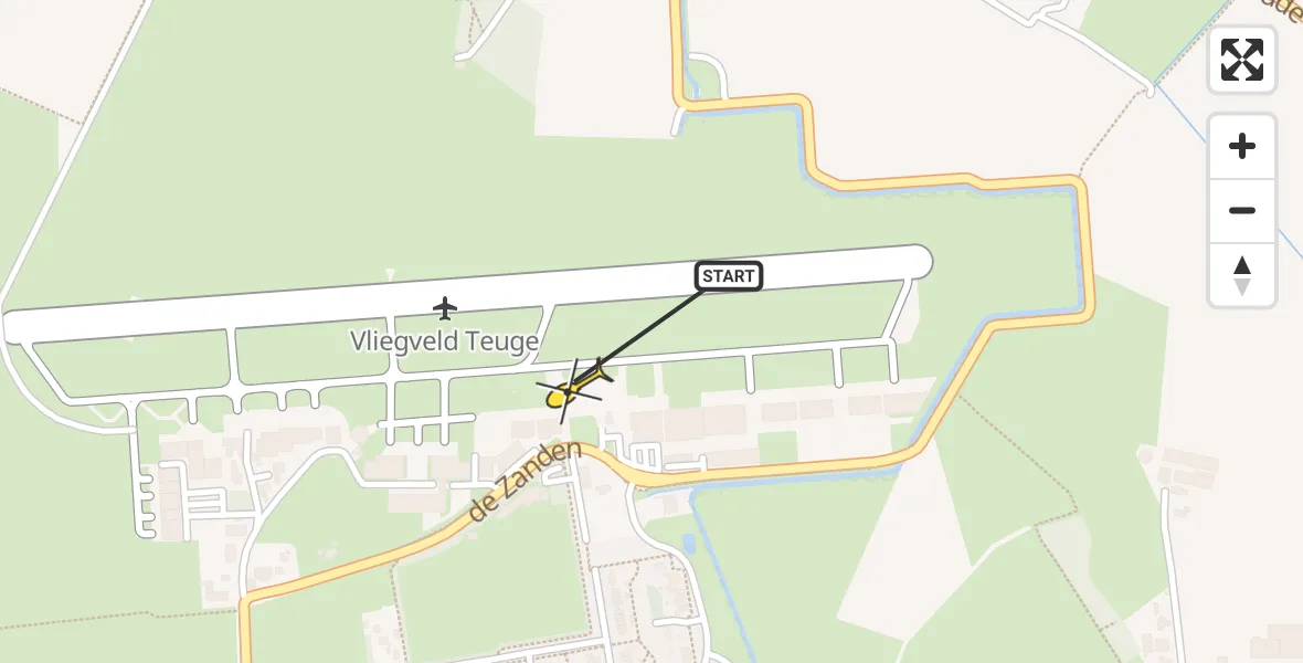Routekaart van de vlucht: Politieheli naar Vliegveld Teuge, de Zanden