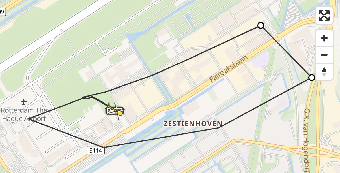 Routekaart van de vlucht: Lifeliner 2 naar Rotterdam The Hague Airport, Fairoaksbaan