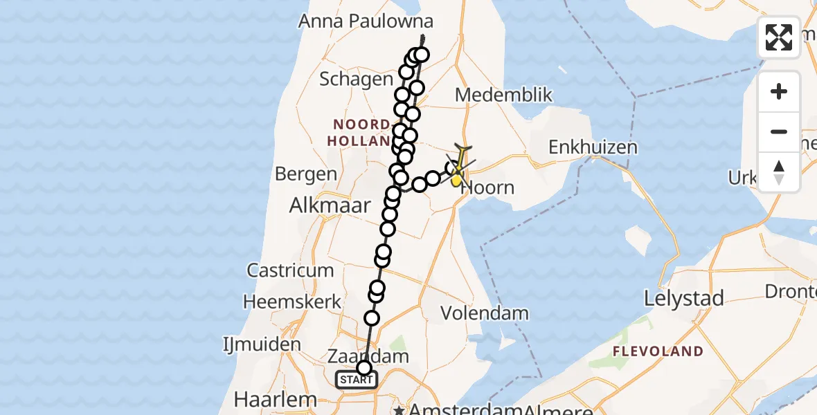 Routekaart van de vlucht: Lifeliner 1 naar Wognum, Hemweg