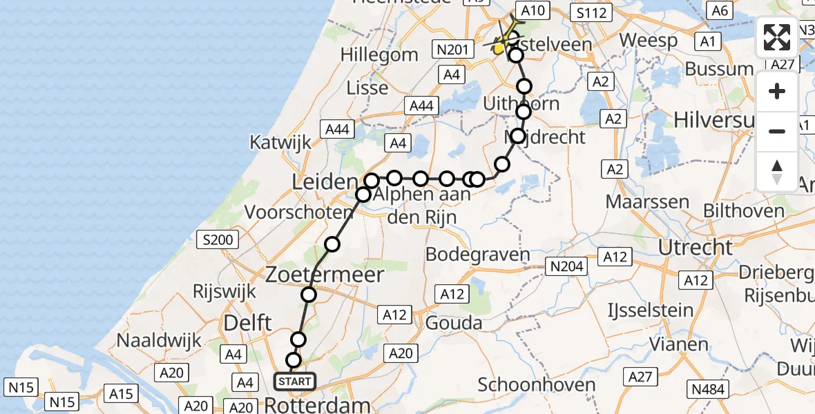 Routekaart van de vlucht: Politiehelikopter naar Schiphol, Kraayveldstraat