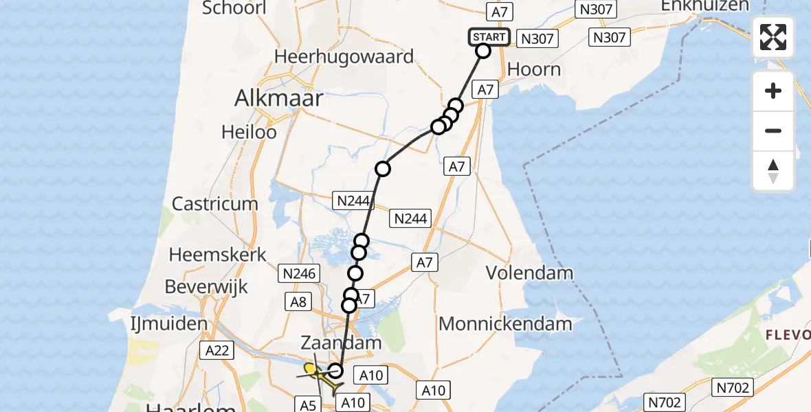 Routekaart van de vlucht: Lifeliner 1 naar Amsterdam Heliport, Lekermeer