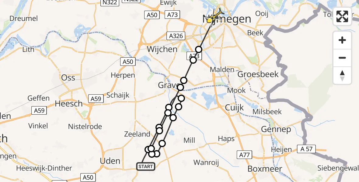 Routekaart van de vlucht: Lifeliner 3 naar Nijmegen, Zeelandsedijk