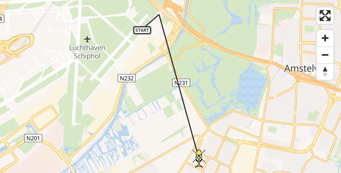 Routekaart van de vlucht: Politieheli naar Amstelveen, Boschplaat