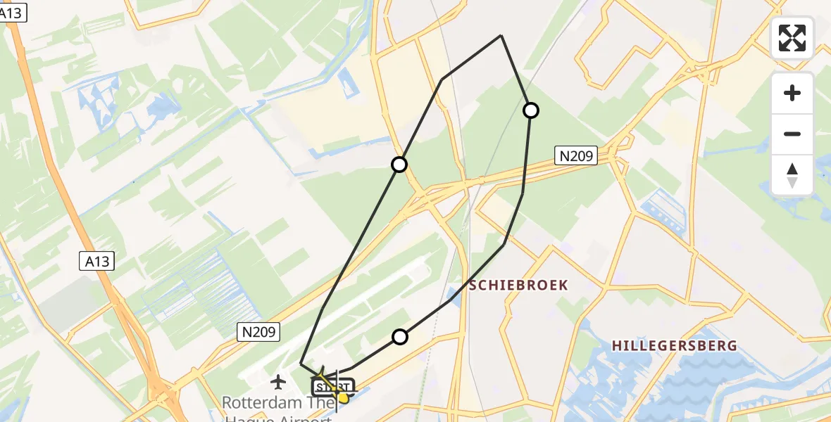 Routekaart van de vlucht: Lifeliner 2 naar Rotterdam The Hague Airport, Doenkadepad