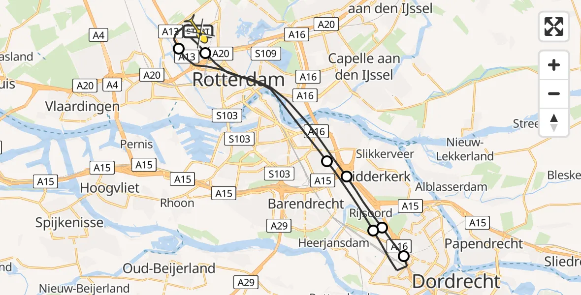 Routekaart van de vlucht: Lifeliner 2 naar Rotterdam The Hague Airport, Tegelplaats