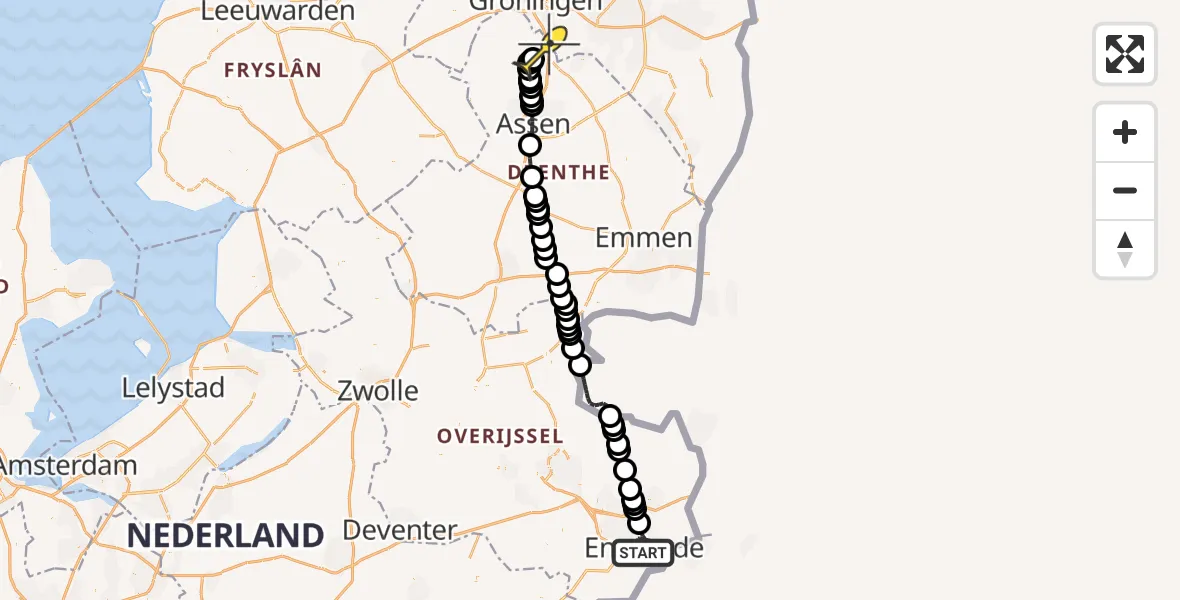 Routekaart van de vlucht: Lifeliner 4 naar Groningen Airport Eelde, Richtersweg