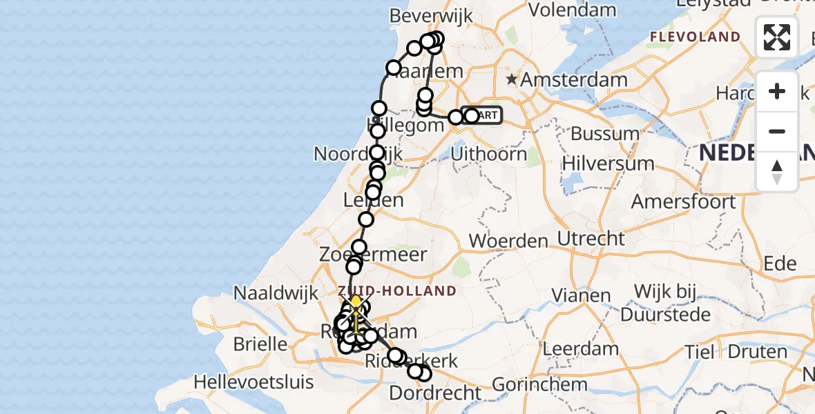 Routekaart van de vlucht: Politiehelikopter naar Rotterdam The Hague Airport, Loevesteinse Randweg
