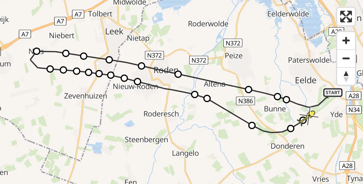 Routekaart van de vlucht: Lifeliner 4 naar Groningen Airport Eelde, Veldkampweg