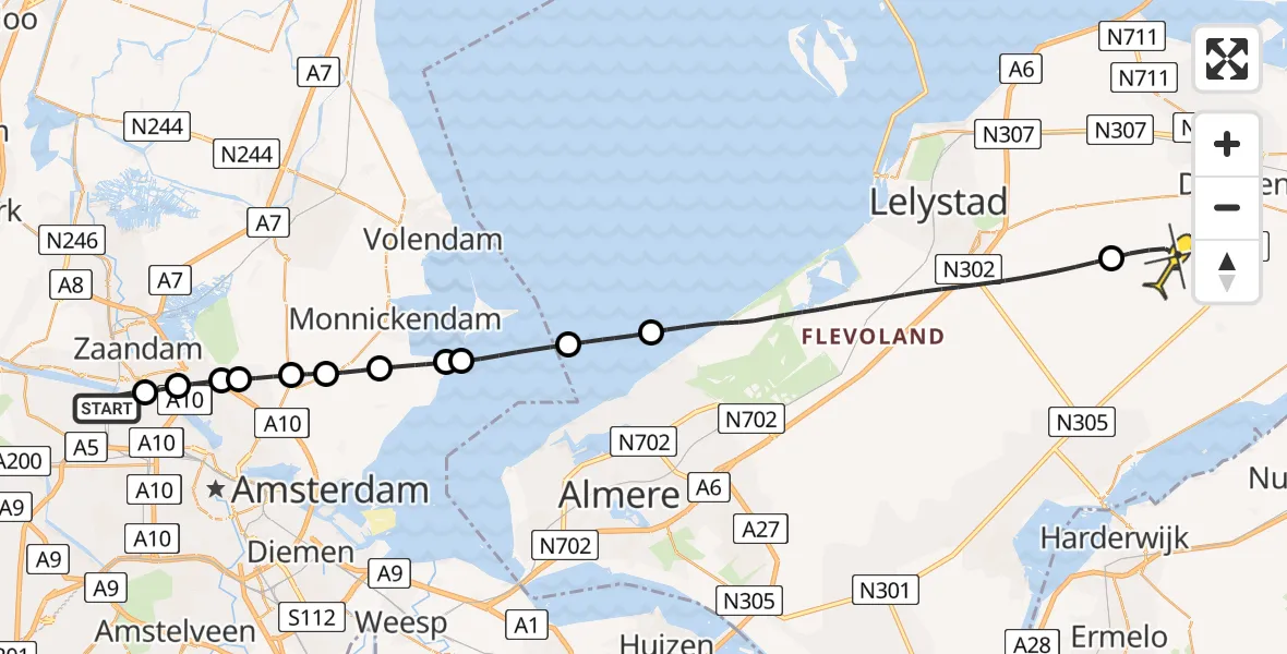 Routekaart van de vlucht: Lifeliner 1 naar Biddinghuizen, Hemkade