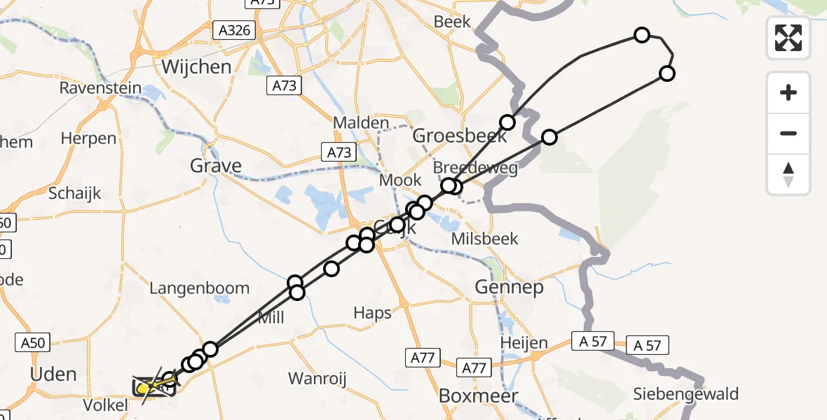 Routekaart van de vlucht: Lifeliner 3 naar Vliegbasis Volkel, Zeelandsedijk