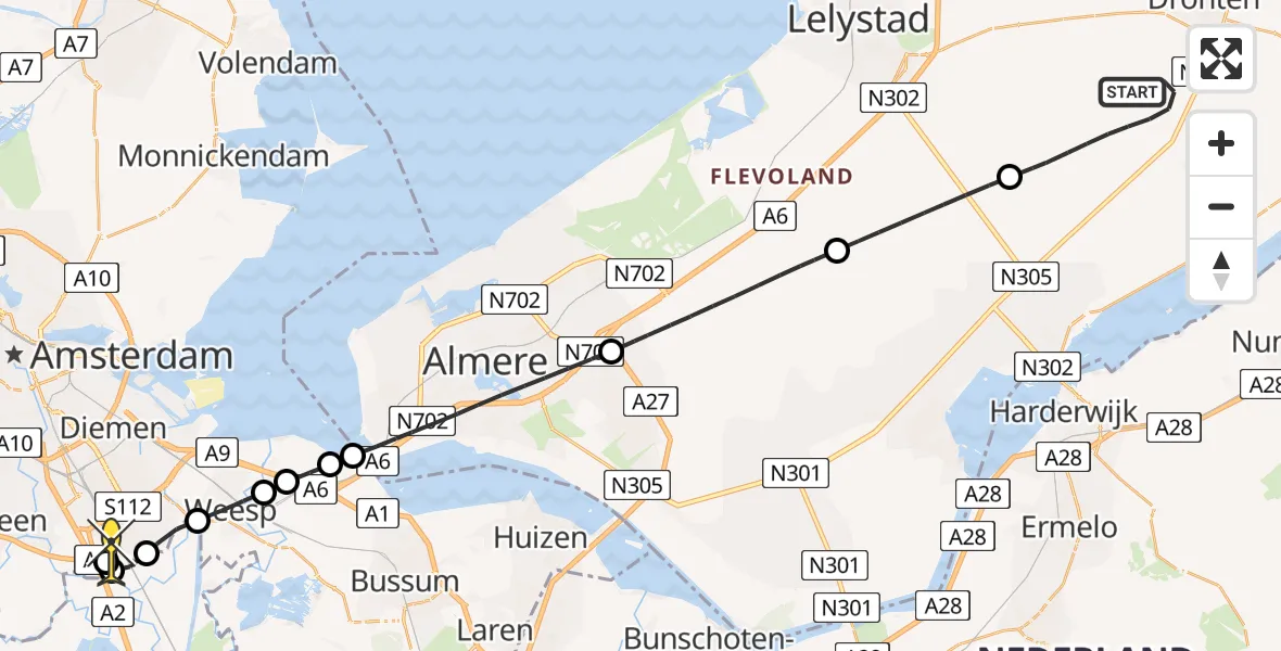 Routekaart van de vlucht: Lifeliner 1 naar Academisch Medisch Centrum (AMC), Palingweg