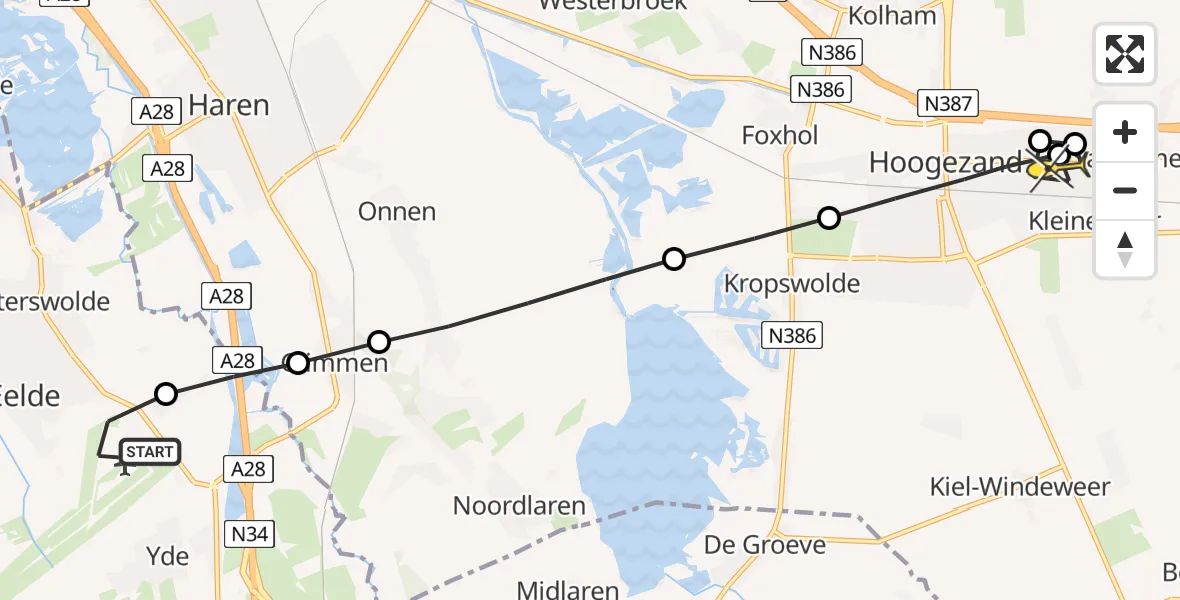 Routekaart van de vlucht: Lifeliner 4 naar Sappemeer, Machlaan