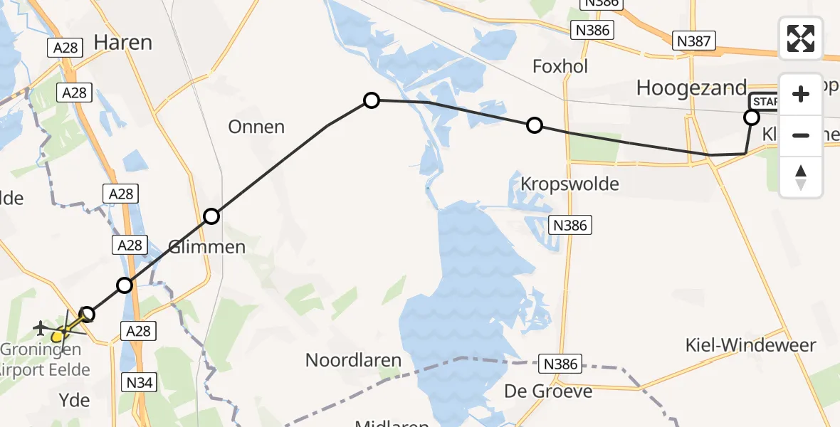 Routekaart van de vlucht: Lifeliner 4 naar Groningen Airport Eelde, Kalkwijk