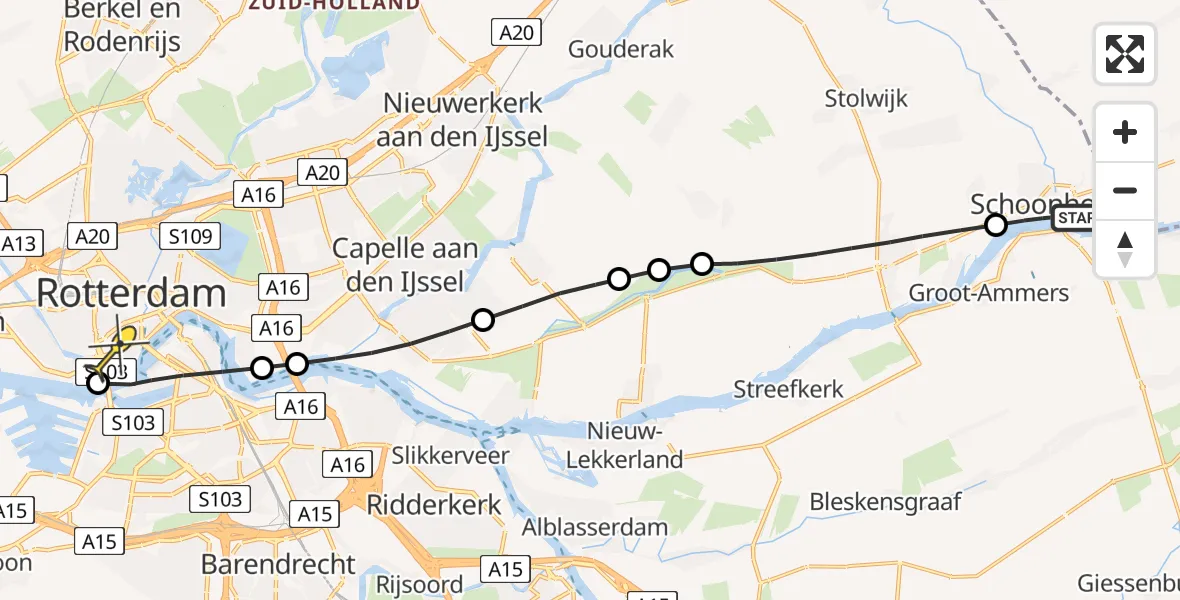 Routekaart van de vlucht: Lifeliner 2 naar Erasmus MC, Lekdijk-West