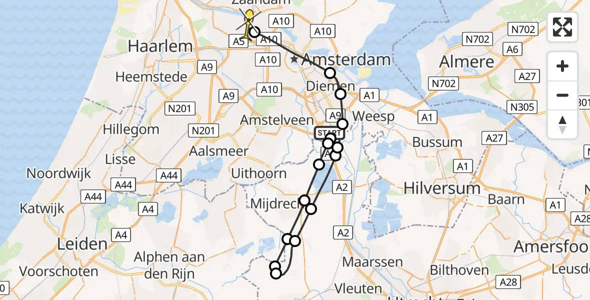 Routekaart van de vlucht: Lifeliner 1 naar Amsterdam Heliport, Hogendijk