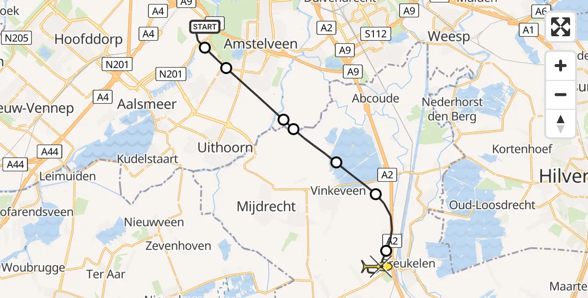 Routekaart van de vlucht: Politieheli naar Breukelen, Van Weerden-Poelmanweg
