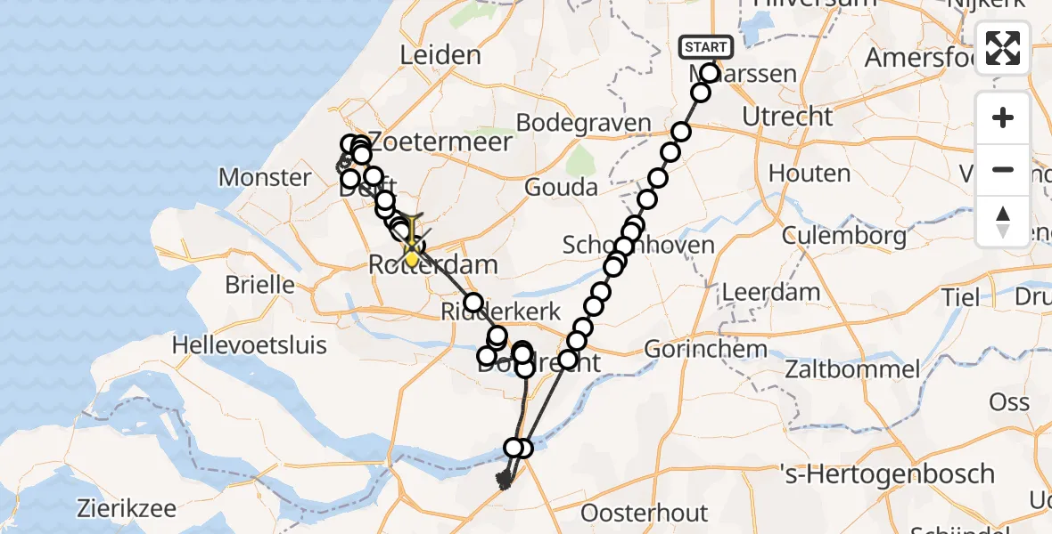 Routekaart van de vlucht: Politieheli naar Rotterdam The Hague Airport, Brandenburgbaan