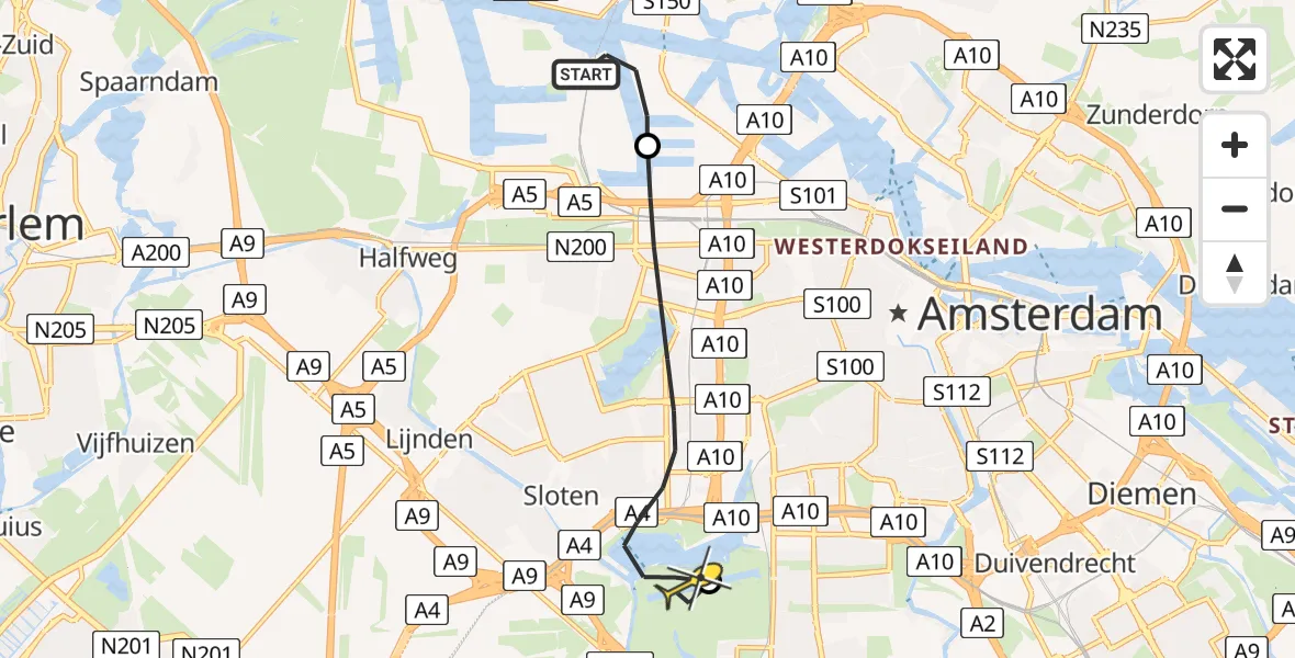 Routekaart van de vlucht: Lifeliner 1 naar Amstelveen, Kompasweg