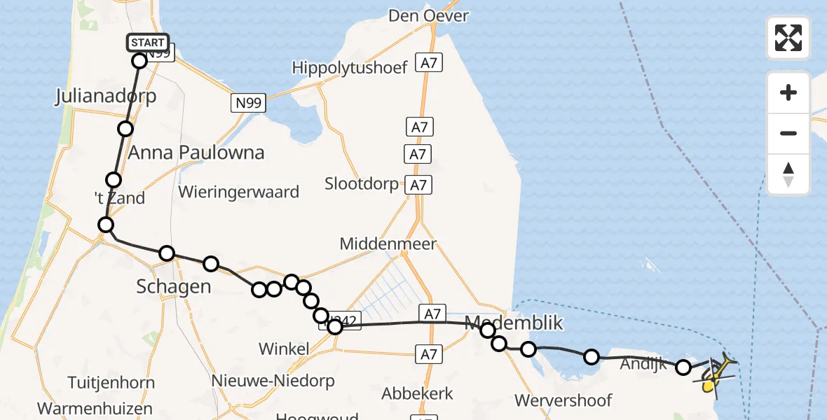 Routekaart van de vlucht: Kustwachthelikopter naar Enkhuizen, Middenvliet