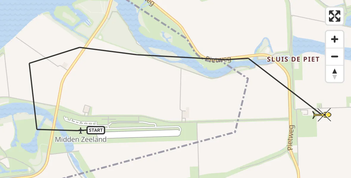 Routekaart van de vlucht: Kustwachthelikopter naar 's-Heer Arendskerke, Muidenweg
