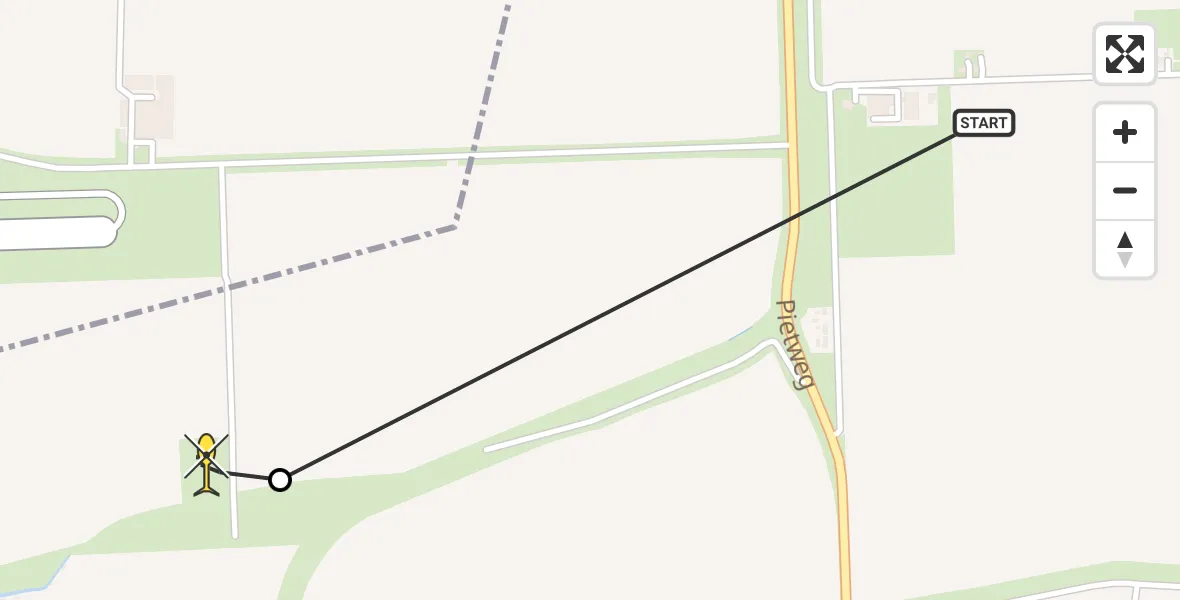 Routekaart van de vlucht: Kustwachthelikopter naar Vliegveld Midden-Zeeland, Noord Kraaijertsedijk