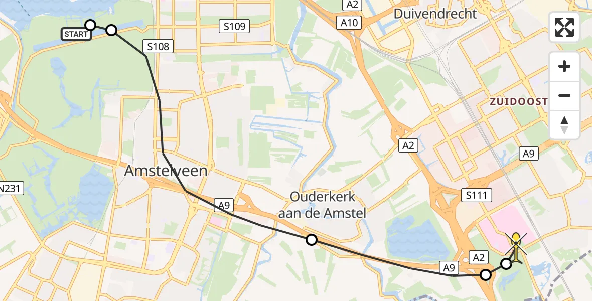 Routekaart van de vlucht: Lifeliner 1 naar Academisch Medisch Centrum (AMC), Mr. P.J.M. Aalberselaan