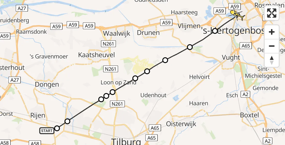 Routekaart van de vlucht: Lifeliner 2 naar 's-Hertogenbosch, Rijksweg