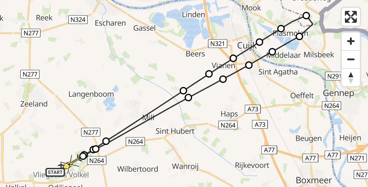 Routekaart van de vlucht: Lifeliner 3 naar Vliegbasis Volkel, Zeelandsedijk