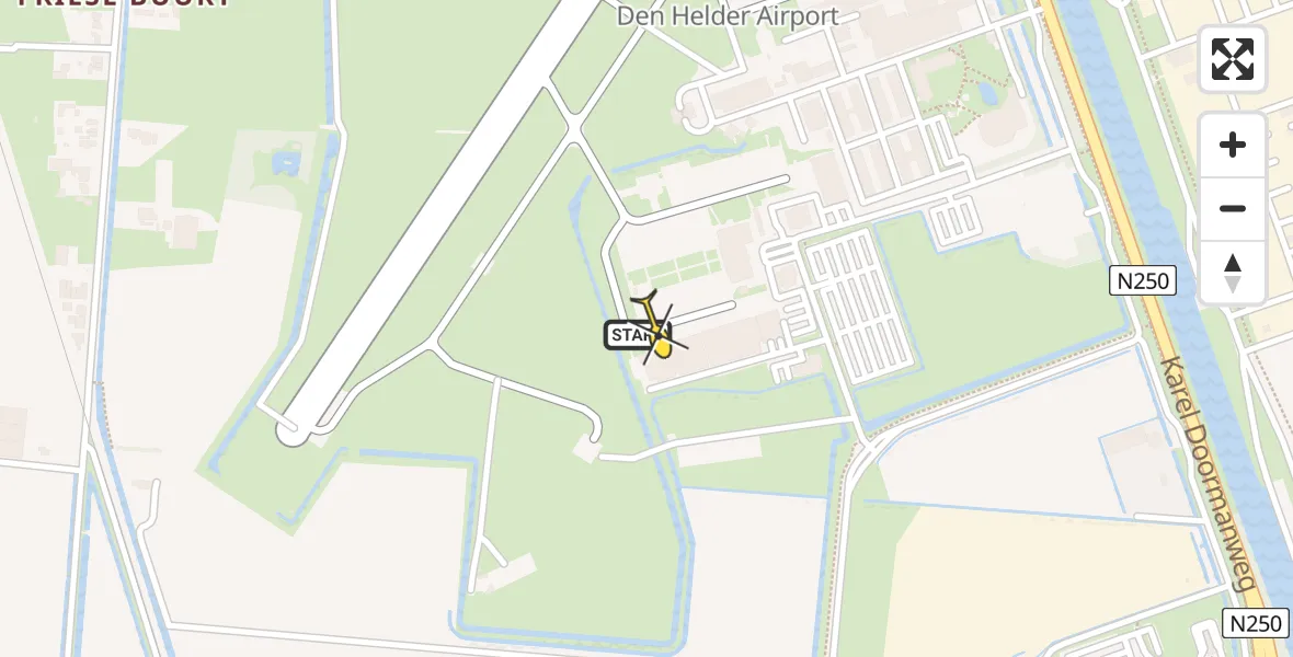 Routekaart van de vlucht: Kustwachthelikopter naar Vliegveld De Kooy, Luchthavenweg