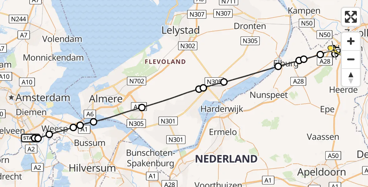 Routekaart van de vlucht: Lifeliner 1 naar Wezep, Spengenpad