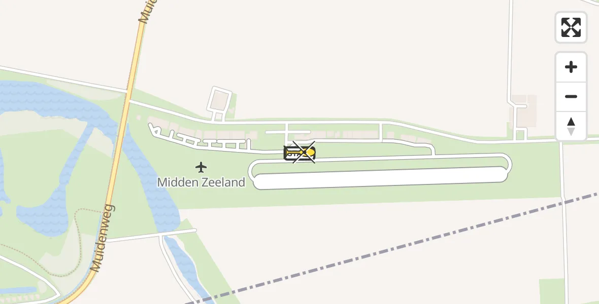 Routekaart van de vlucht: Politieheli naar Vliegveld Midden-Zeeland, Calandweg