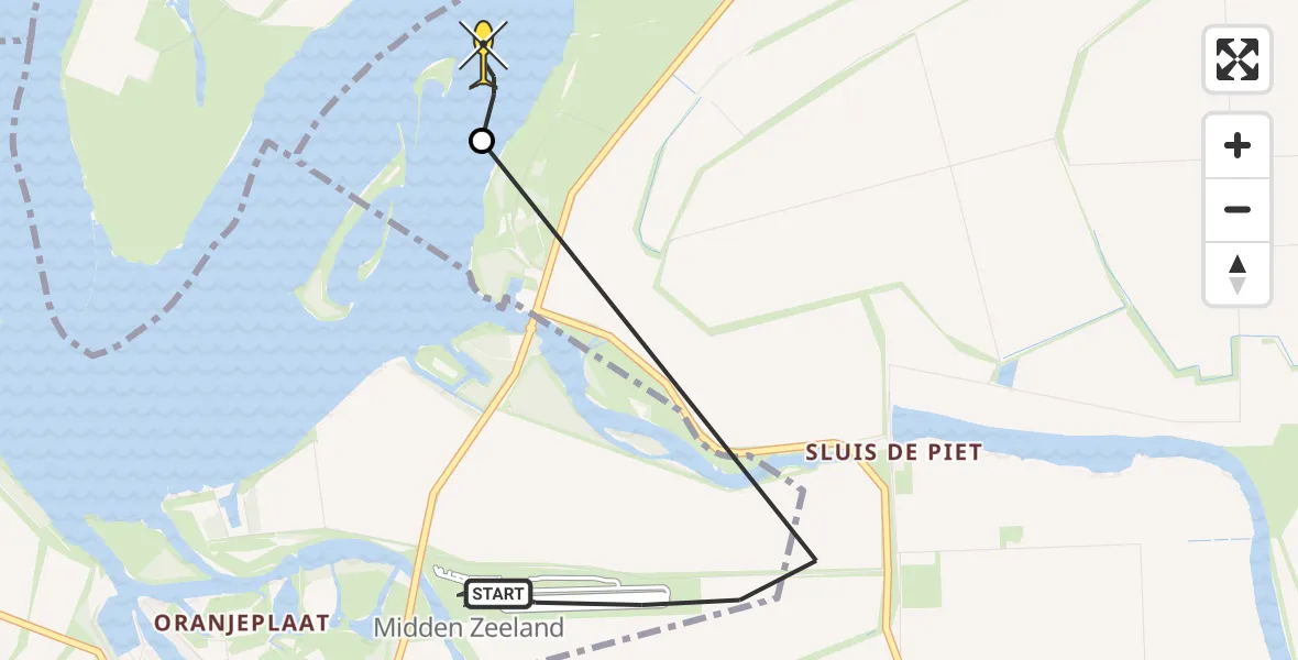 Routekaart van de vlucht: Kustwachthelikopter naar Wolphaartsdijk, Calandweg