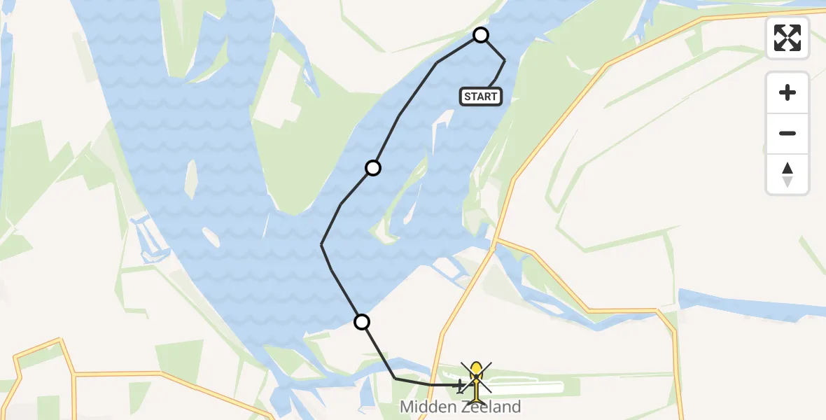 Routekaart van de vlucht: Kustwachthelikopter naar Vliegveld Midden-Zeeland, Muidenweg