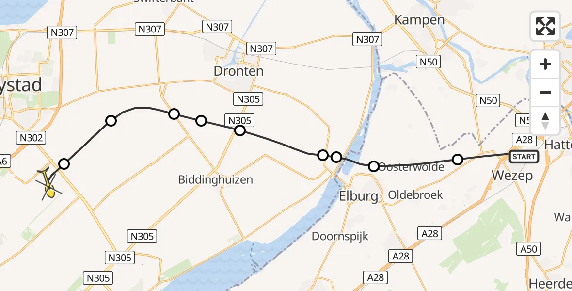 Routekaart van de vlucht: Lifeliner 1 naar Lelystad Airport, Reesweg