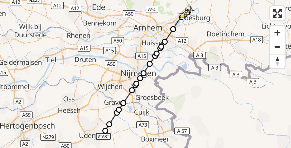 Routekaart van de vlucht: Lifeliner 3 naar Ellecom, Trentsedijk