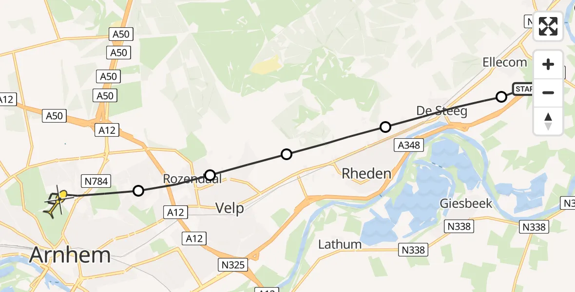 Routekaart van de vlucht: Lifeliner 3 naar Arnhem, Kooibosch