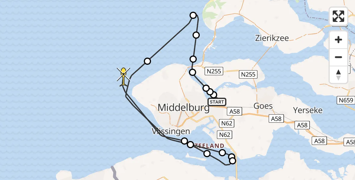Routekaart van de vlucht: Politiehelikopter naar Vlissingen, Suatiegeul