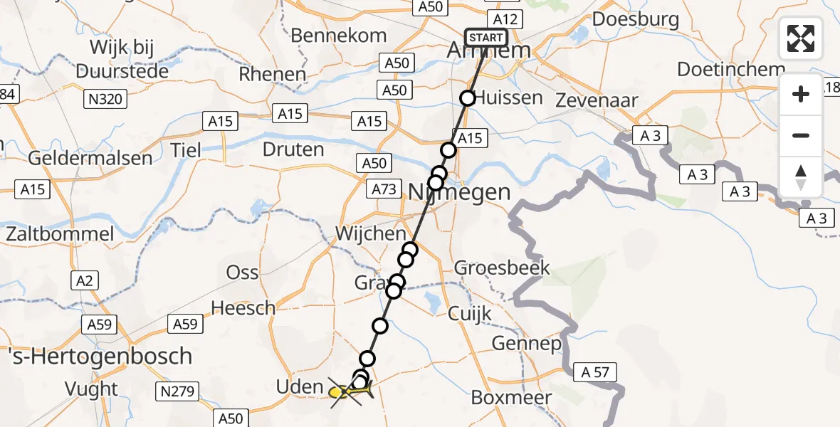 Routekaart van de vlucht: Lifeliner 3 naar Vliegbasis Volkel, Apeldoornseweg