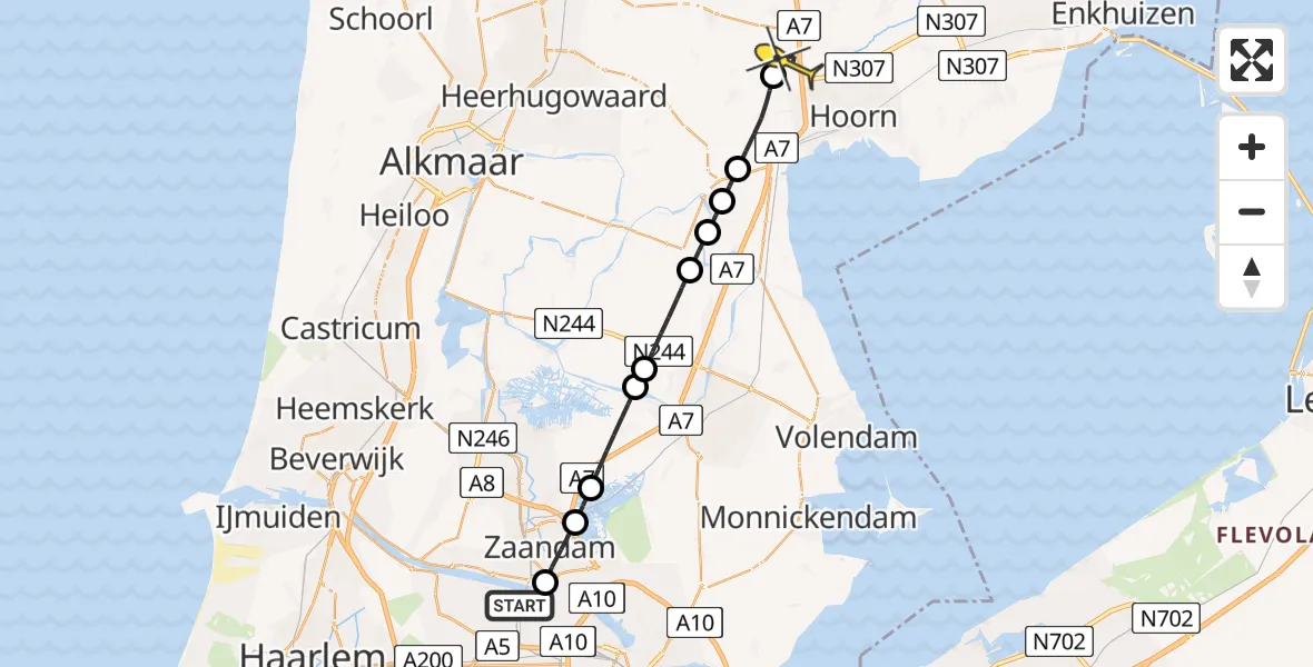 Routekaart van de vlucht: Lifeliner 1 naar Wognum, Elbaweg