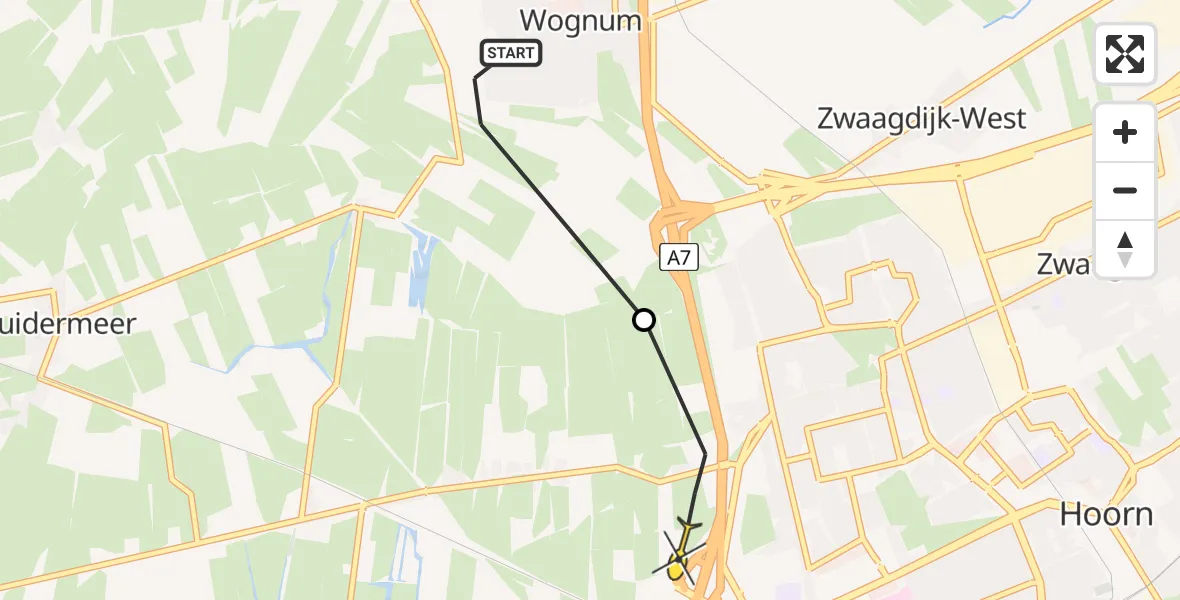 Routekaart van de vlucht: Lifeliner 1 naar Berkhout, Kleine Zomerdijk