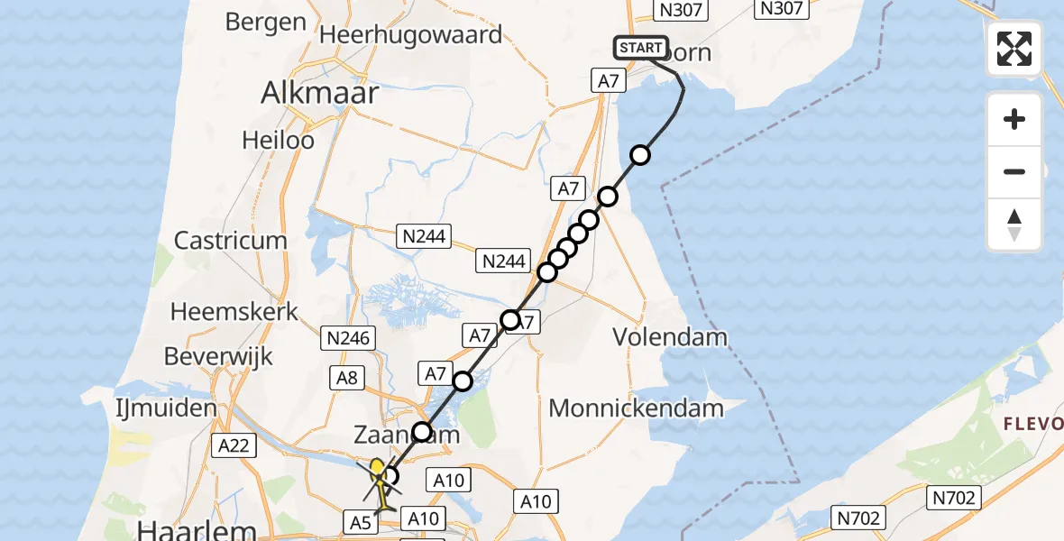 Routekaart van de vlucht: Lifeliner 1 naar Amsterdam Heliport, De Tocht