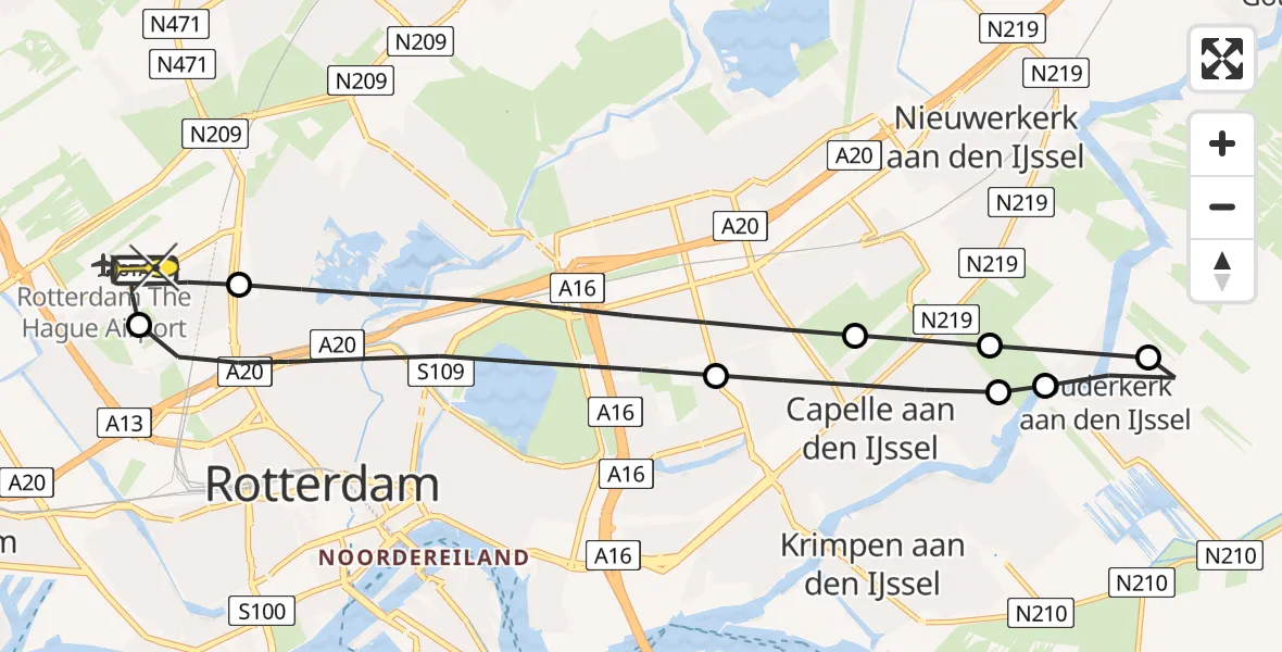 Routekaart van de vlucht: Lifeliner 2 naar Rotterdam The Hague Airport, Fornebubaan