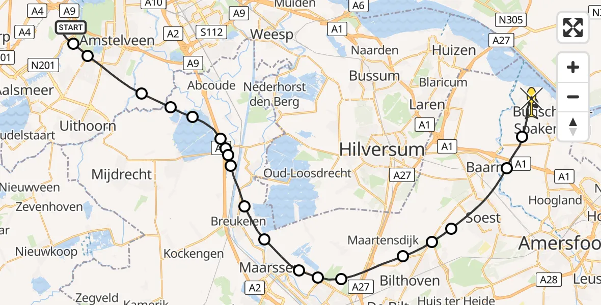 Routekaart van de vlucht: Politiehelikopter naar Bunschoten-Spakenburg, Kemajoranstraat