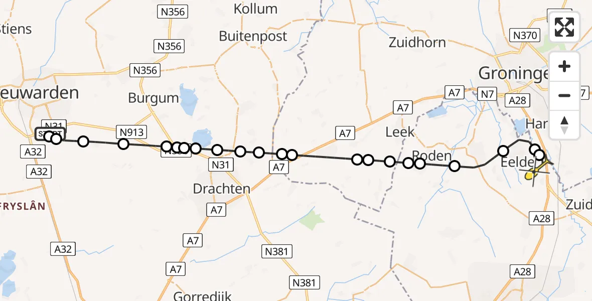 Routekaart van de vlucht: Lifeliner 4 naar Groningen Airport Eelde, Wergeasterdyk