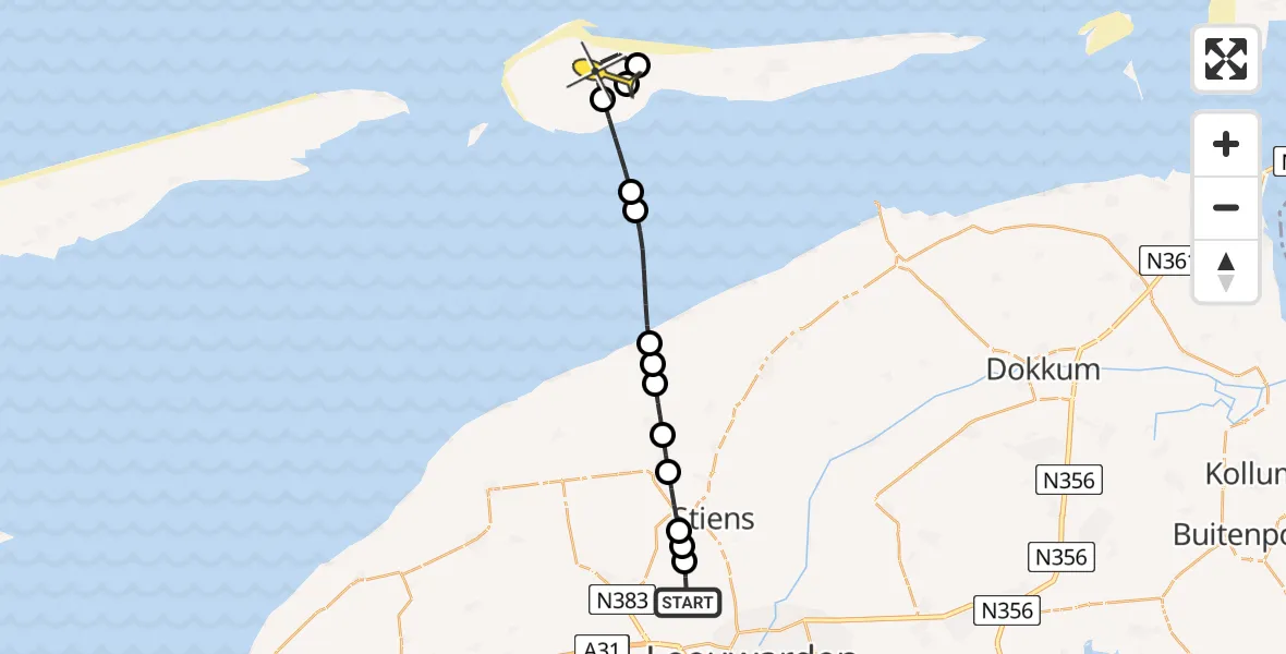Routekaart van de vlucht: Ambulancehelikopter naar Ameland Airport Ballum, Bitgumerlân