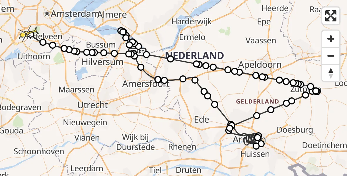 Routekaart van de vlucht: Politieheli naar Schiphol, Fokjesweg