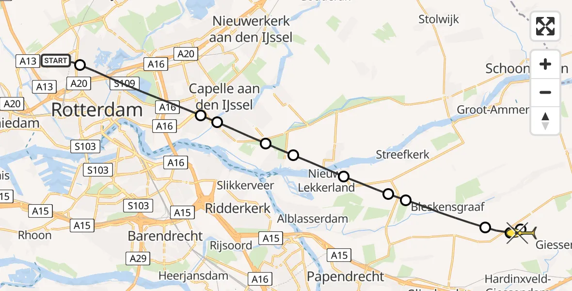 Routekaart van de vlucht: Lifeliner 2 naar Giessenburg, Brandenburgbaan