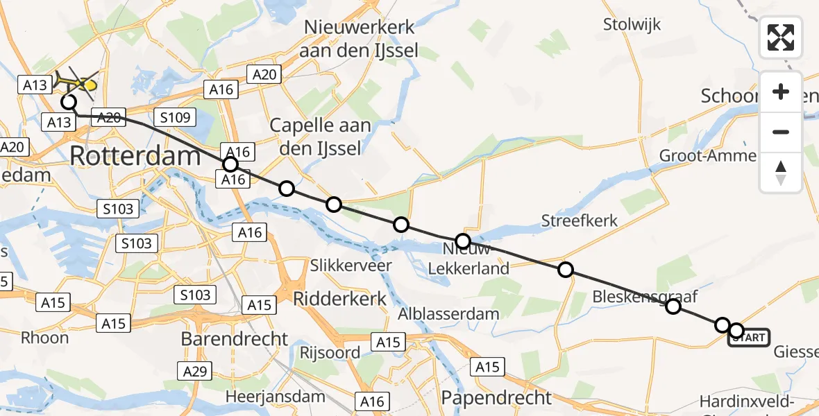 Routekaart van de vlucht: Lifeliner 2 naar Rotterdam The Hague Airport, Brandenburgbaan