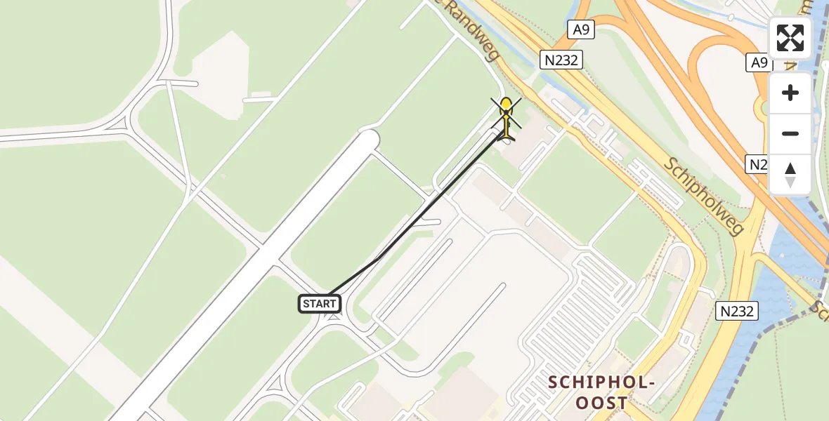 Routekaart van de vlucht: Politieheli naar Schiphol, Loevesteinse Randweg